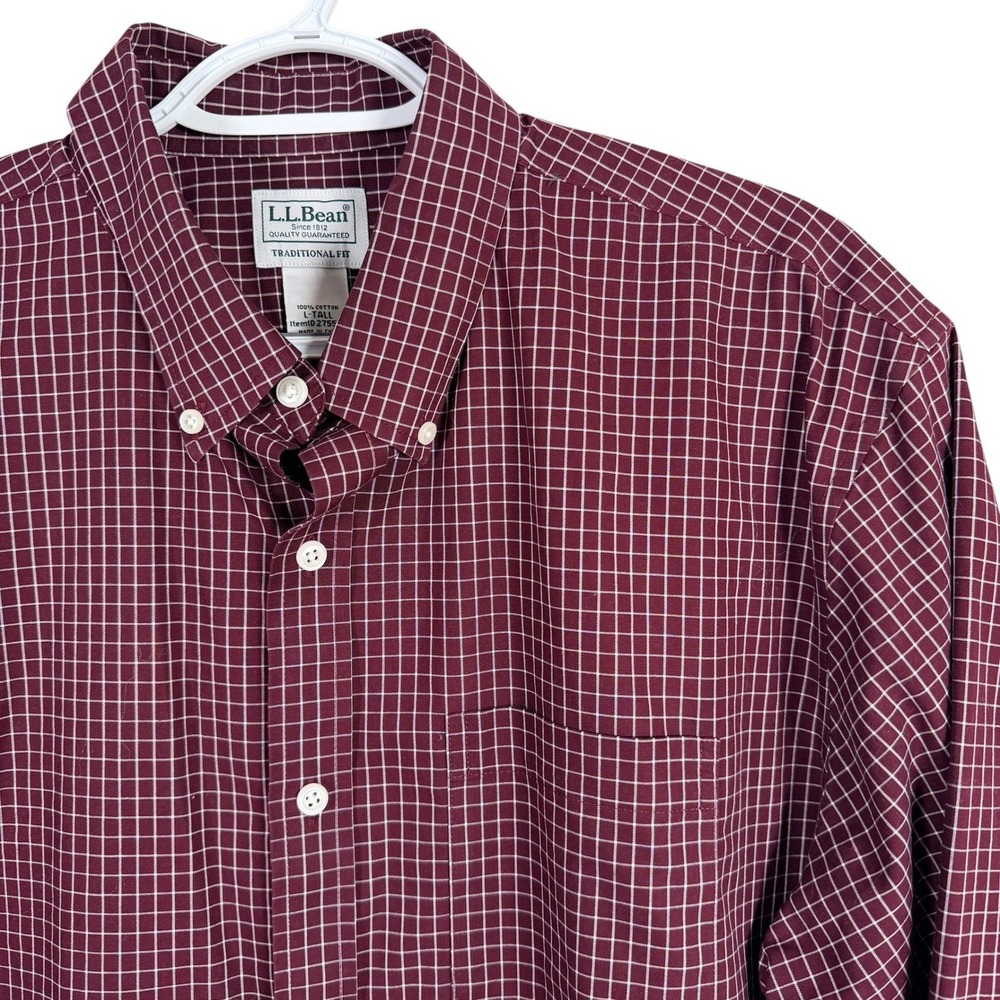 L.L. Bean Kennebunk Sport Shirt Wrinkle Free Men LT Burgundy Traditional 275570